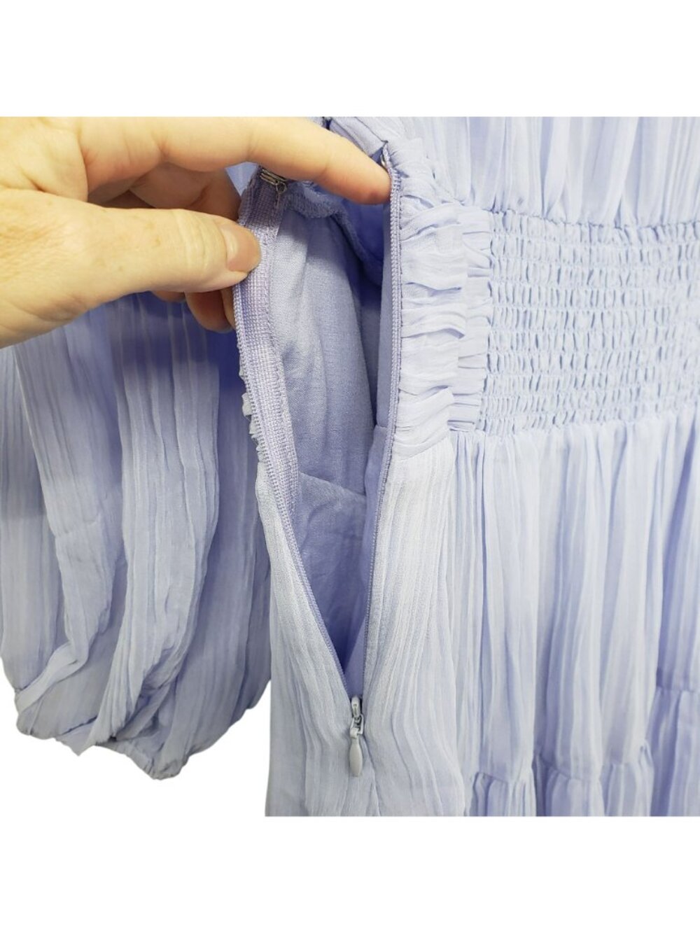NEW Ba&sh $495 Lilac Purple Chiffon Elastic Waist Blouson Mini Dress Wedding - Picture 4 of 15